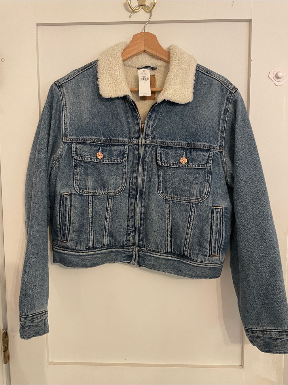 Classic Sherpa-Lined Denim Jacket, cropped GAP NWT Size-L